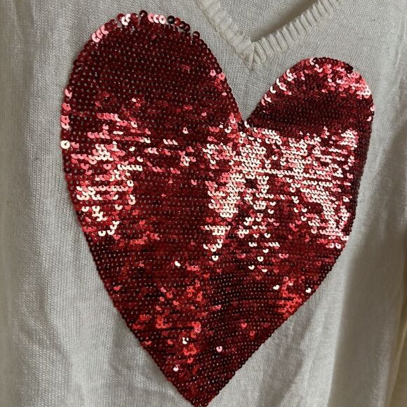 WILDFOX Valentines Day Red Heart Sequins White Label V Neck sweater Size L - Picture 1 of 8